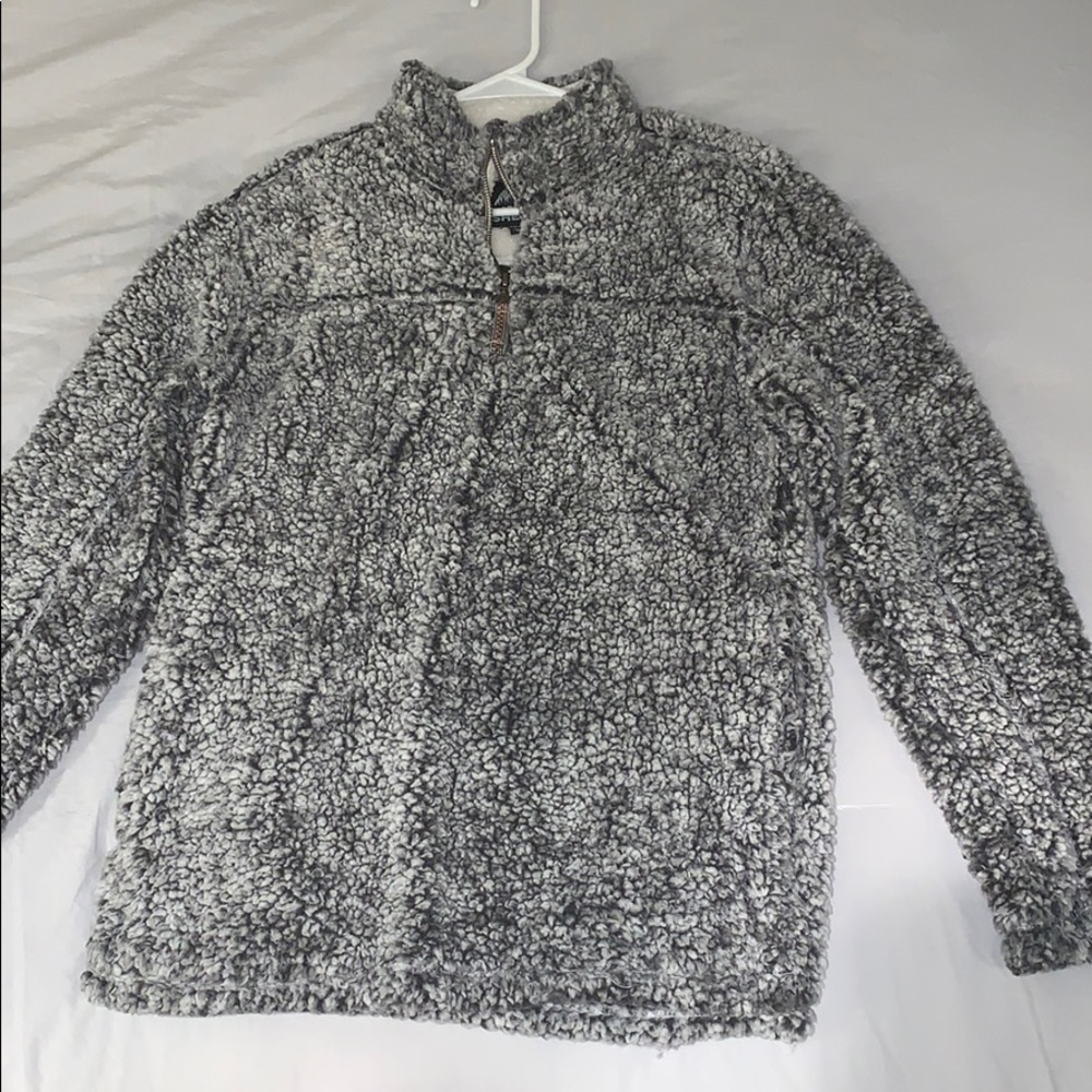 Grey and white fuzzy sherpa quarter zip